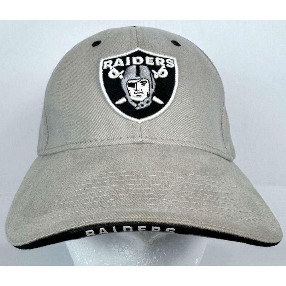 Vintage Oakland Raiders Cap Mens Strap Back Beige Gray Twins Enterprise OSFA Hat